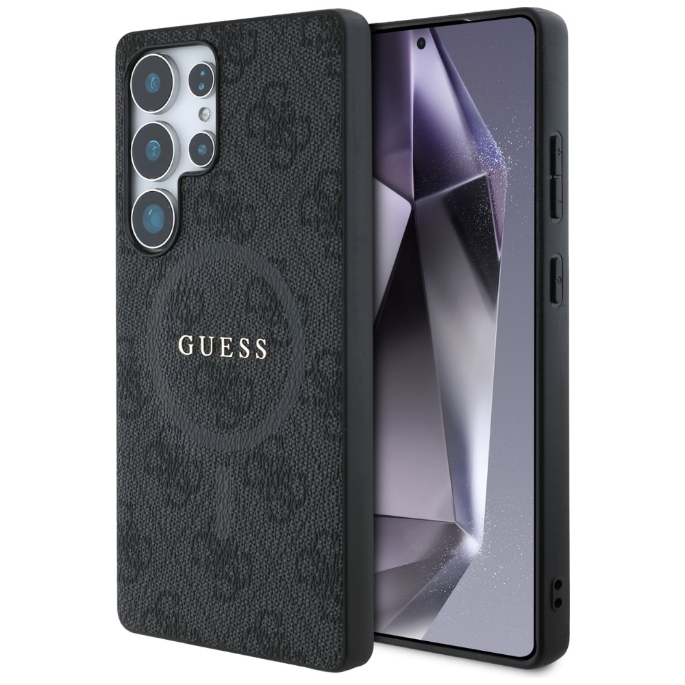 GUESS Nahkainen 4G Colored Ring Classic Logo MagSafe Suojakuori Samsung Galaxy S25 Ultra Musta