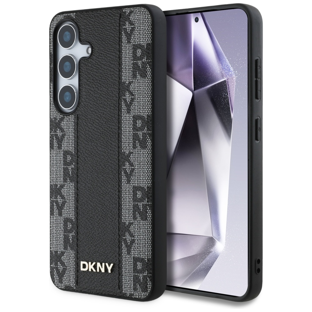 DKNY Nahkainen Checkered Pattern MagSafe Suojakuori Samsung Galaxy S25:lle - musta