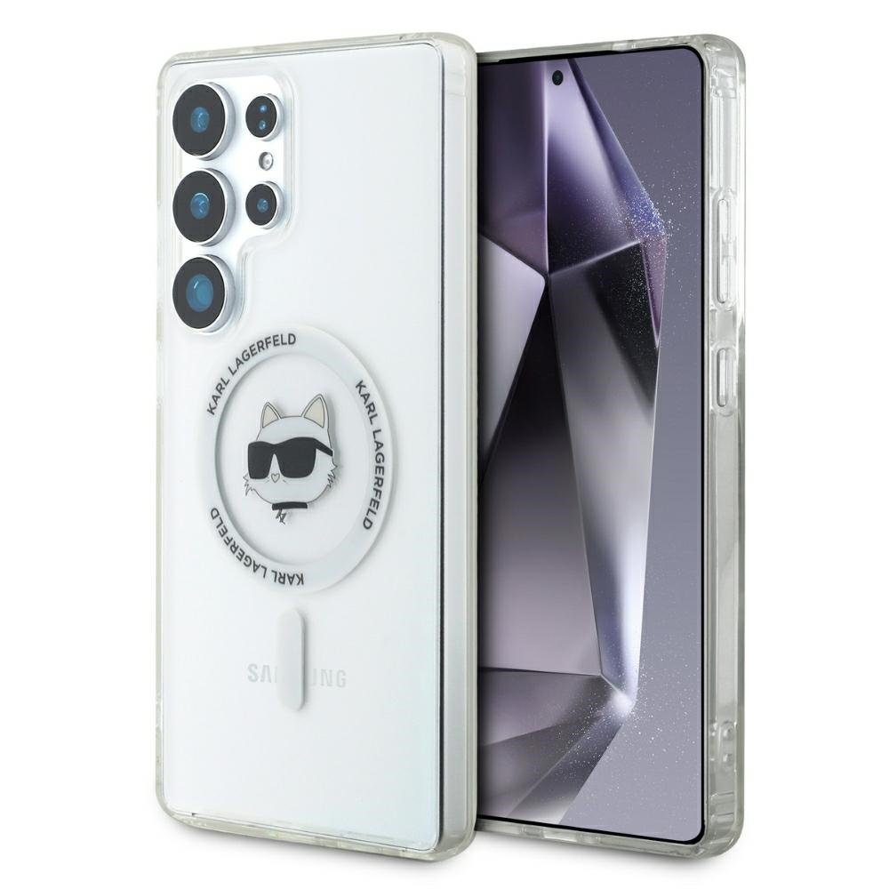 Karl Lagerfeld Button Choupette Head Printed Logo MagSafe Suojakuori Samsung Galaxy S25 Ultra Valkoinen