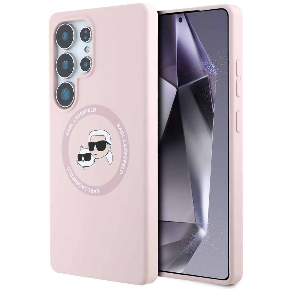 Karl Lagerfeld Suojakuori Samsung S25 Ultralle KLHMS25LSKCHTCP (Magneettinen Silikoninen Double Heads) Vaaleanpunainen