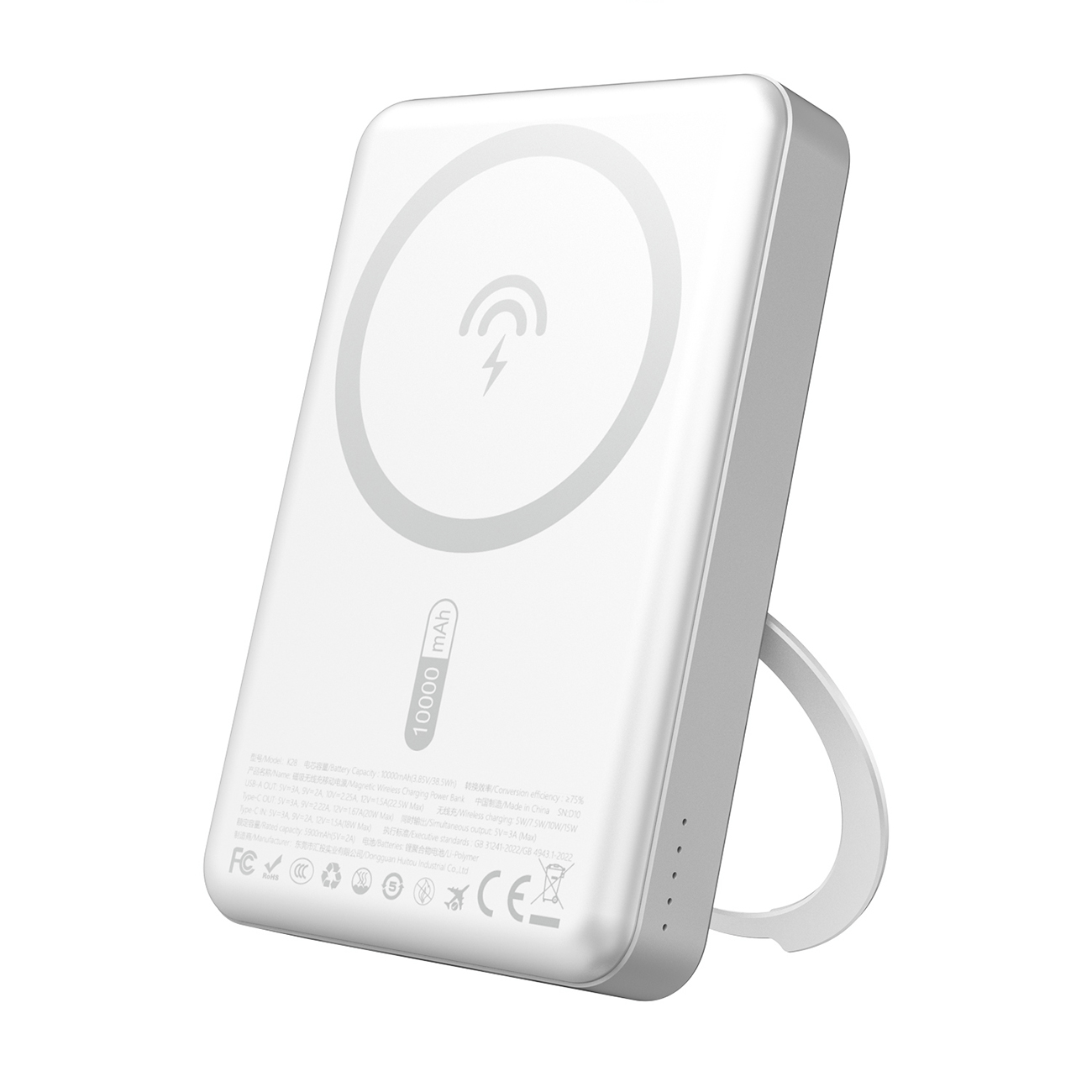 Dudao K28 10000mAh PD 22.5W MagSafe Powerbank metallikotelolla ja rengasjalustalla - hopea