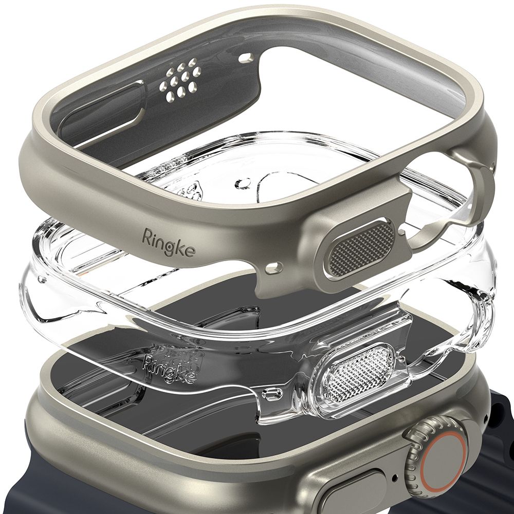 Ringke Slim 2-pack Suojakuori Apple Watch Ultra 1/2 (49mm) - Läpinäkyvä & Titanium
