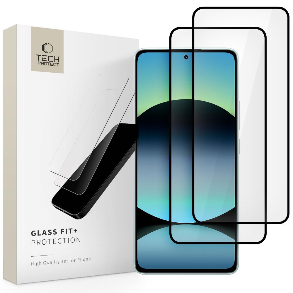 Tech-Protect Glass Fit+ 2-Pack Karkaistu lasi Xiaomi Redmi Note 14 4G / 5G:lle - musta