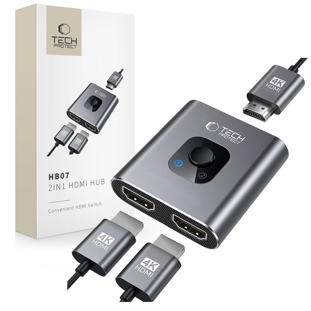 Tech-Protect HB07 HUB Sovitin 2in1 HDMI 4K 60Hz - harmaa