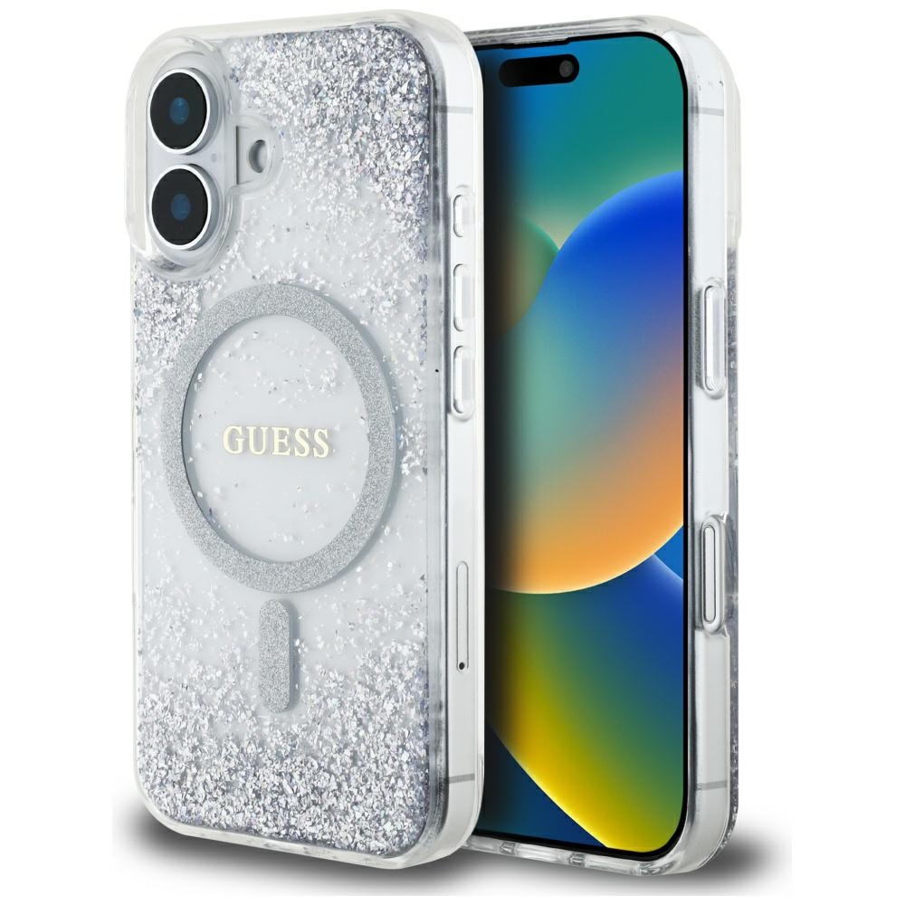Guess HC Resin Bottom Glitter MagSafe Suojakuori iPhone 16:lle - hopeinen