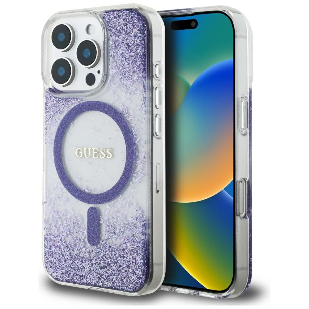 Guess HC Resin Bottom Glitter MagSafe Suojakuori iPhone 16 Pro Maxille - violetti
