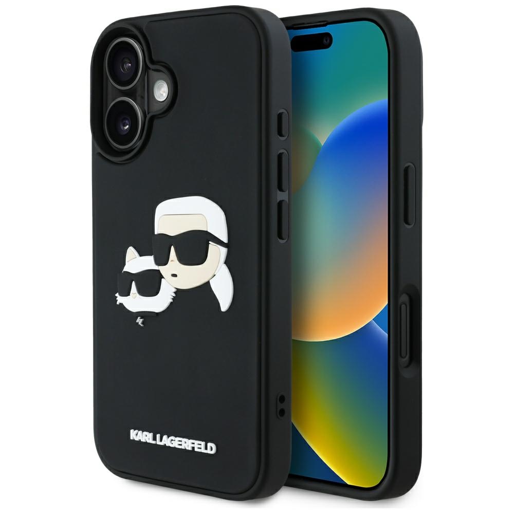 Karl Lagerfeld HC 3D Rubber Double Heads Suojakuori iPhone 16:lle - musta