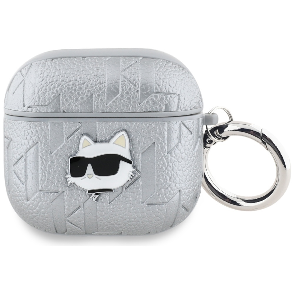 Karl Lagerfeld Monogram Choupette Head Suojakuori AirPods 4:lle - hopeinen