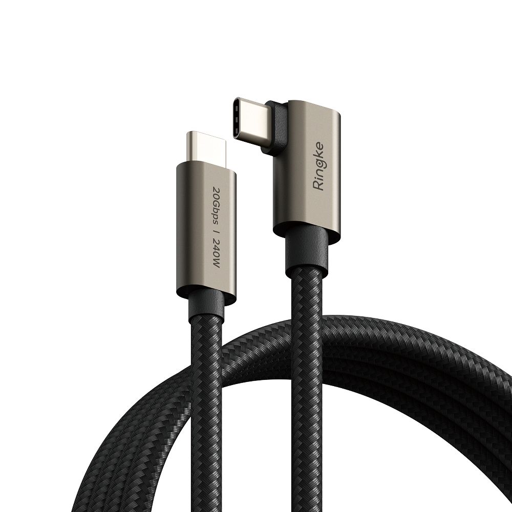 Ringke 3.2 gen. 2x2 USB-C PD 3.1 240W 2m kulmakaapeli - musta