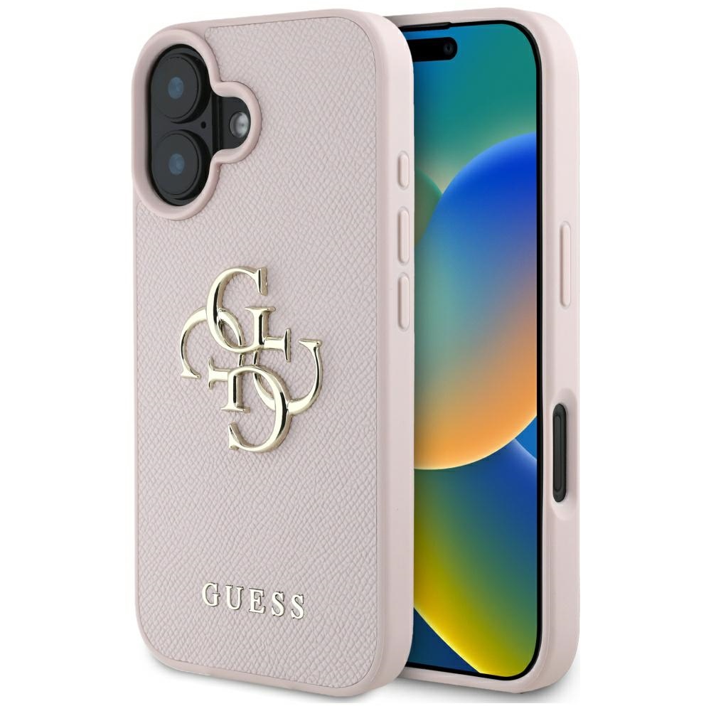 Guess Grained Big 4G Logo Small Classic Logo suojakuori iPhone 16:lle - vaaleanpunainen