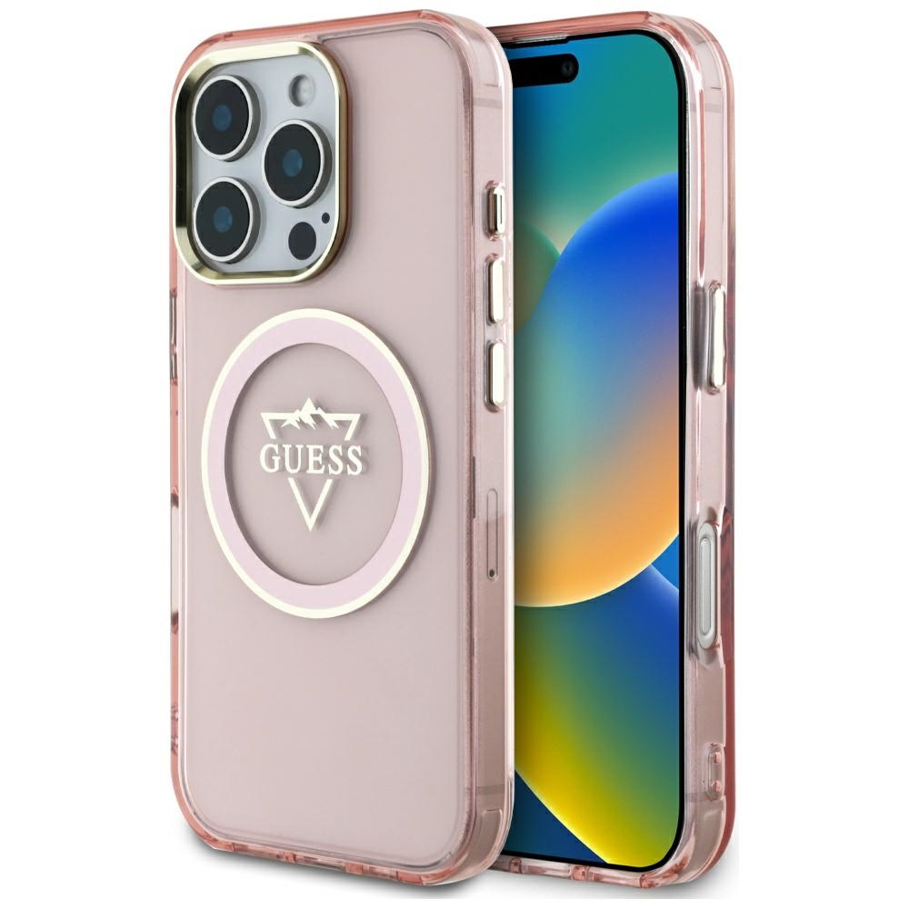 Guess IML Metal Mountain Logo MagSafe iPhone 16 Pro Max Suojakuori - vaaleanpunainen