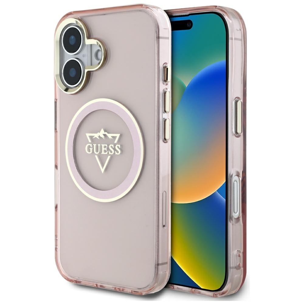 Guess IML Metal Mountain Logo MagSafe iPhone 16 Suojakuori - vaaleanpunainen