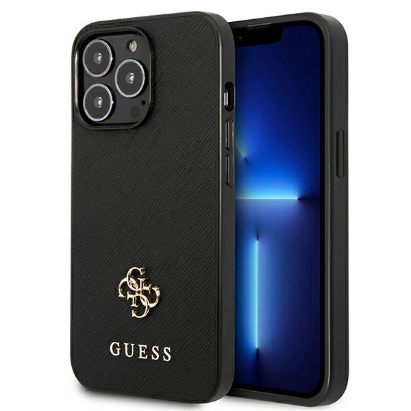 Guess Saffiano 4G Small Metal Logo suojakuori iPhone 13 Pro / 13 6.1":lle - musta
