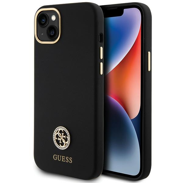 Guess Silicone Logo Strass 4G Suojakuori iPhone 15 Plus / 14 Plus 6.7":lle - Musta