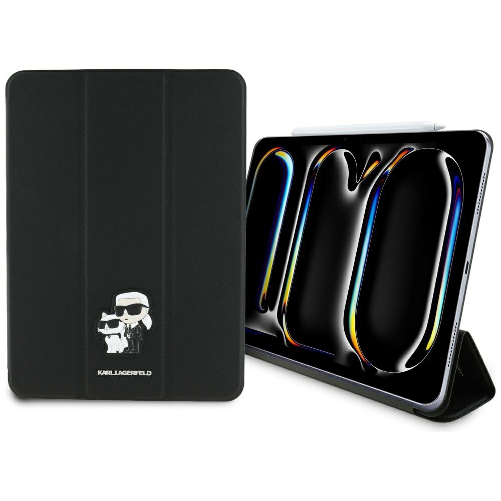 Karl Lagerfeld Saffiano Magneettinen Karl & Choupette iPad Pro 11" 2024 Book Cover Suojakuori - Musta