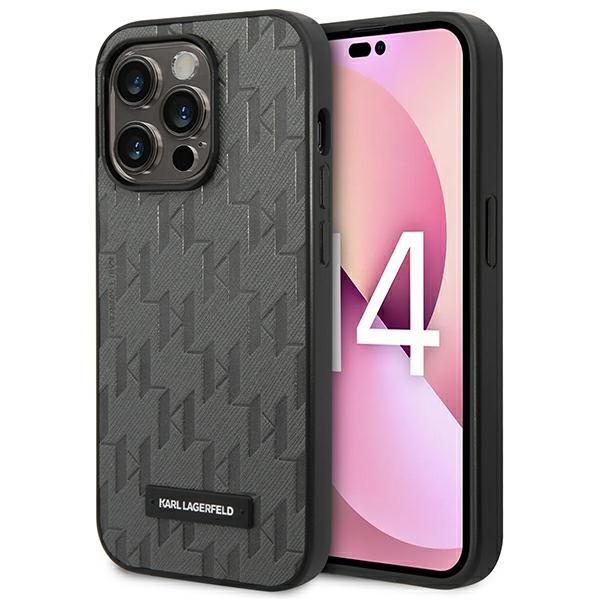 Karl Lagerfeld Saffiano Mono Metal Logo iPhone 14 Pro Max 6.7" Case - Gray