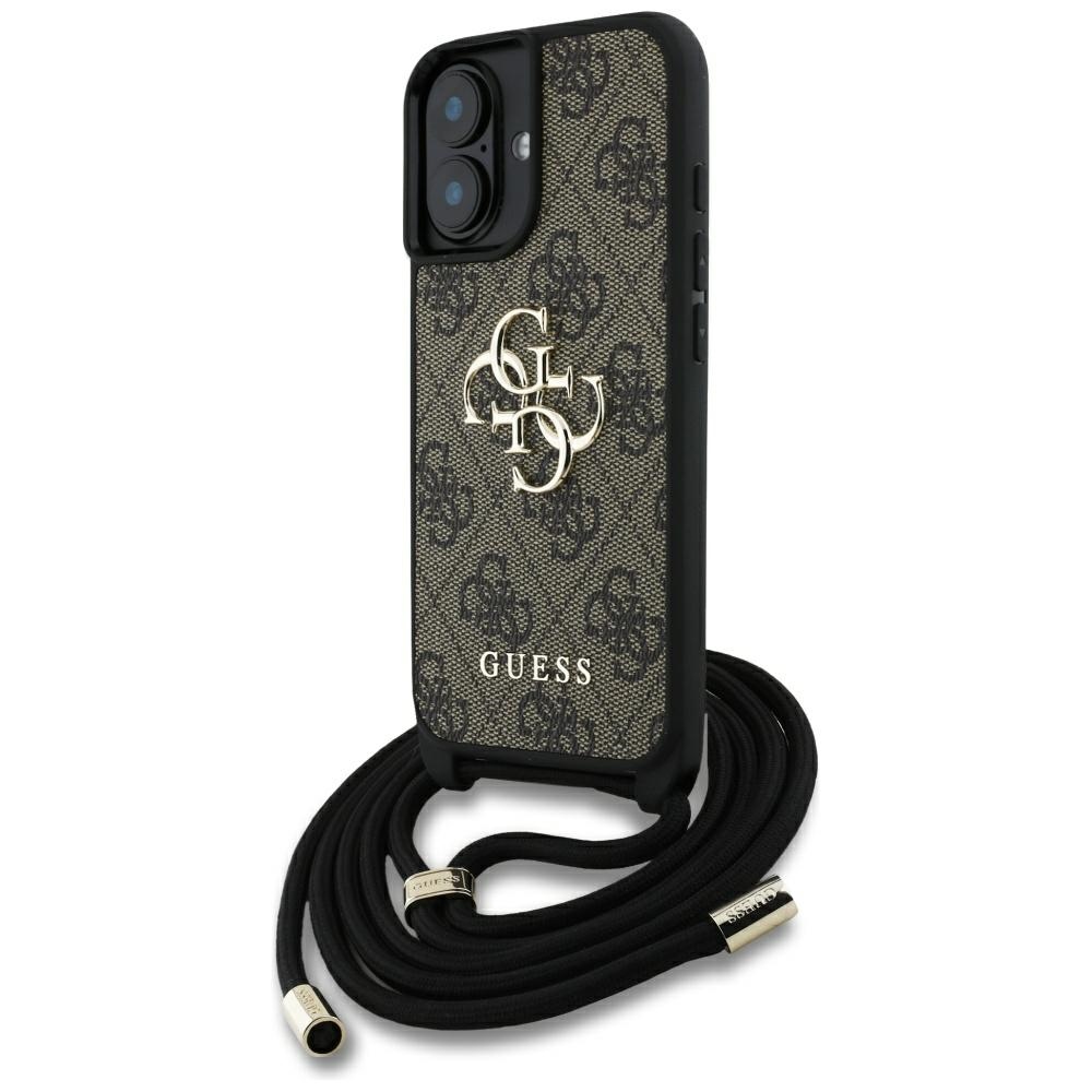 Guess 4G Big Logo Cord Strap Crossbody suojakuori iPhone 16 Plus:lle - ruskea