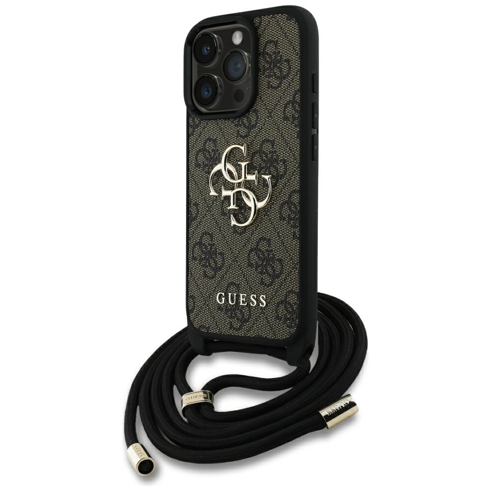 Guess 4G Big Logo Cord Strap Crossbody suojakuori iPhone 16 Pro:lle - ruskea