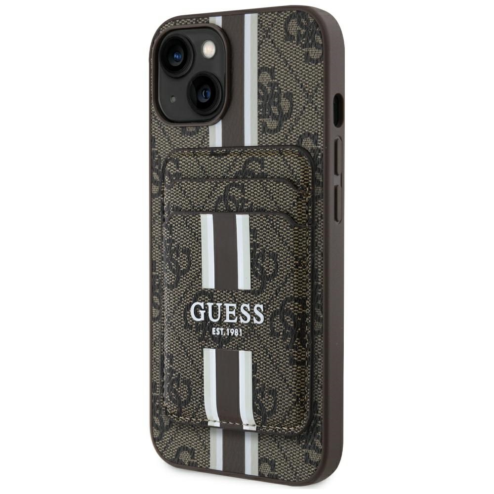 Guess 4G Stripes suojakuori MagSafe-lompakolla iPhone 15:lle - ruskea