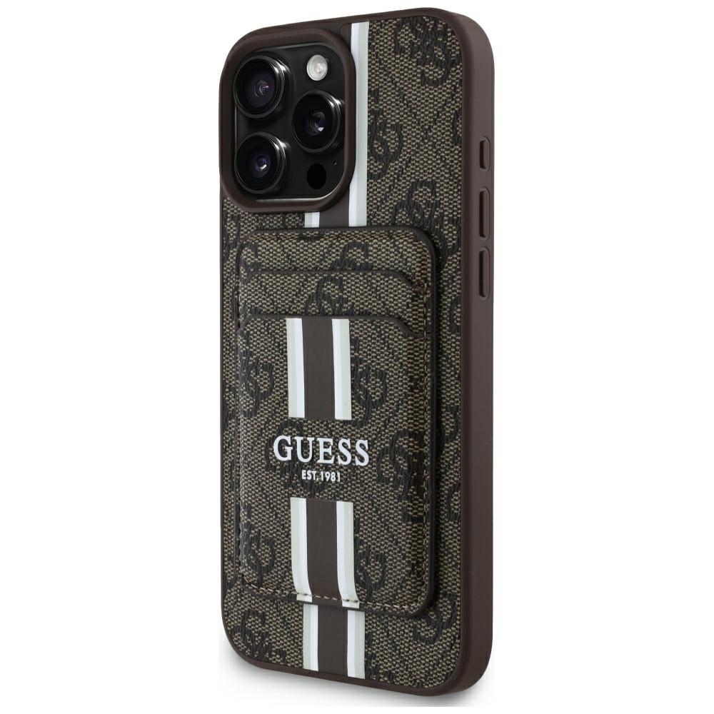 Guess 4G Stripes suojakuori MagSafe-lompakolla iPhone 16 Pro Max:lle - ruskea