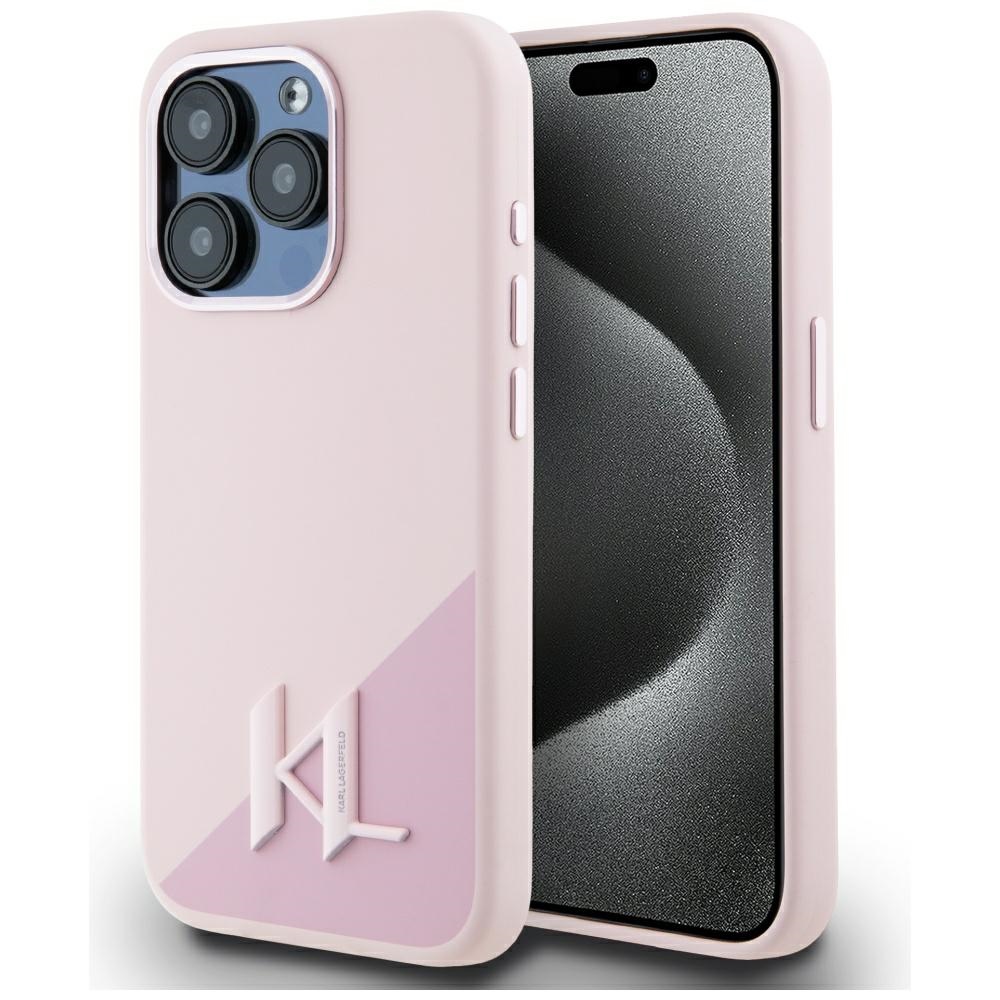 Karl Lagerfeld silikoninen Shadow Metal Initial MagSafe suojakuori iPhone 15 Pro:lle - vaaleanpunainen