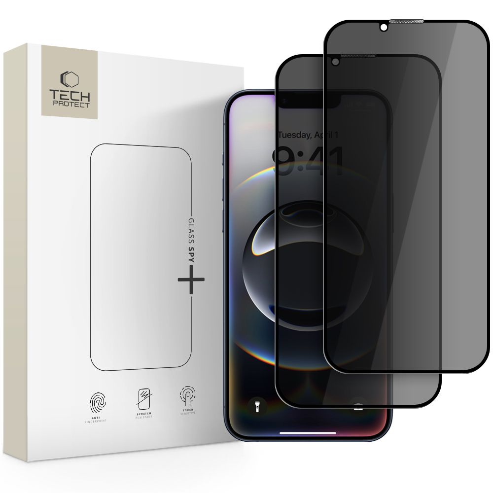 Tech-Protect Anti Spy Glass Pro+ 2-pack iPhone 17e / 16e / 14 / 13 Pro / 13:lle - musta