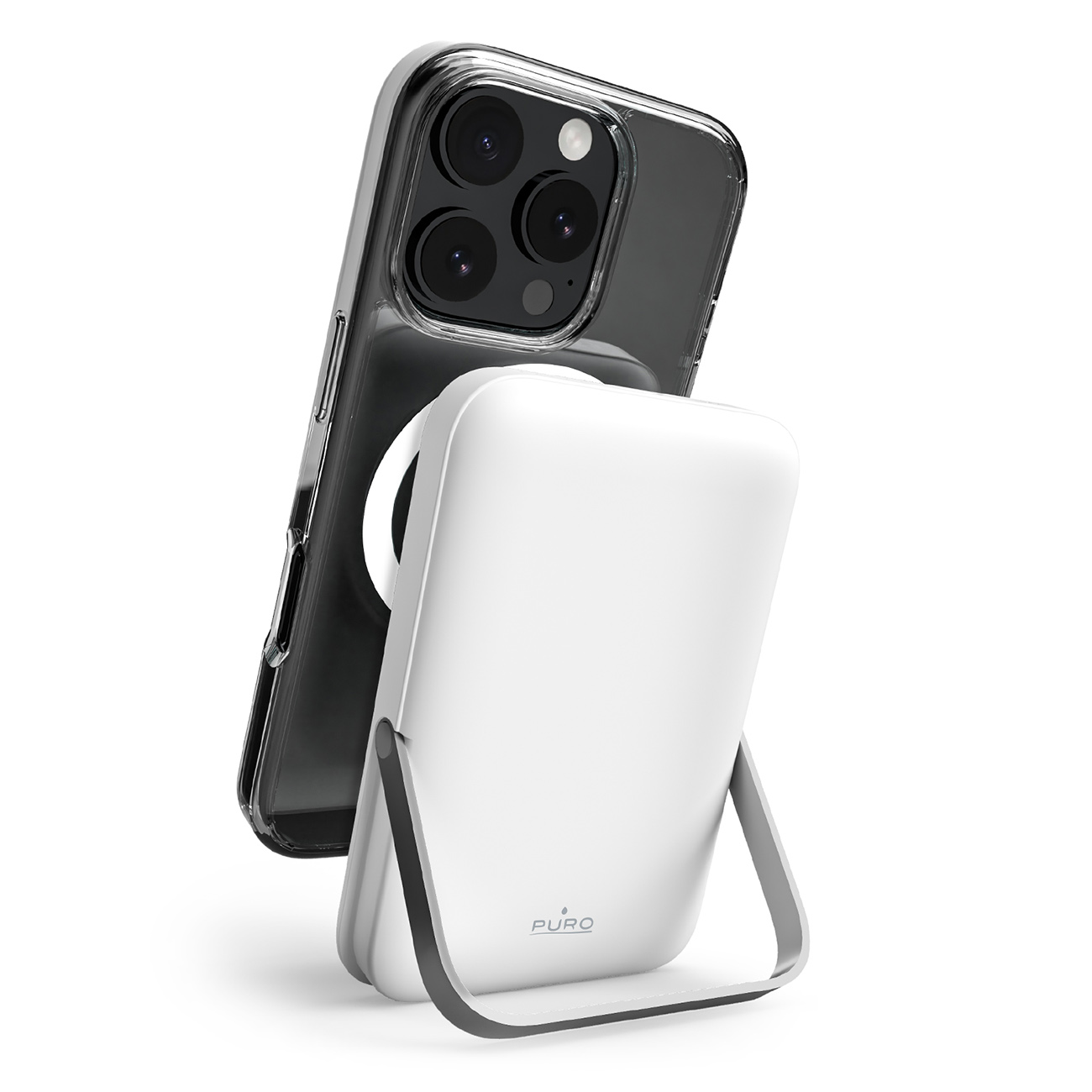 Puro 10000mAh MagSafe Wireless Power Bank alumiinisella jalustalla - Valkoinen