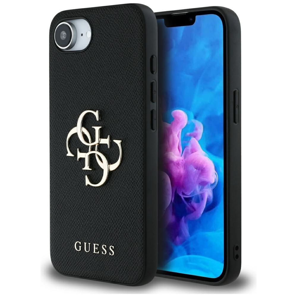 Guess PU Grained 4G Metal Logo suojakuori iPhone 16e:lle - musta