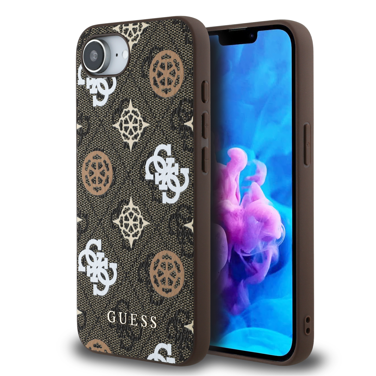 Guess PU 4G Peony MagSafe Suojakuori iPhone 16e:lle - ruskea