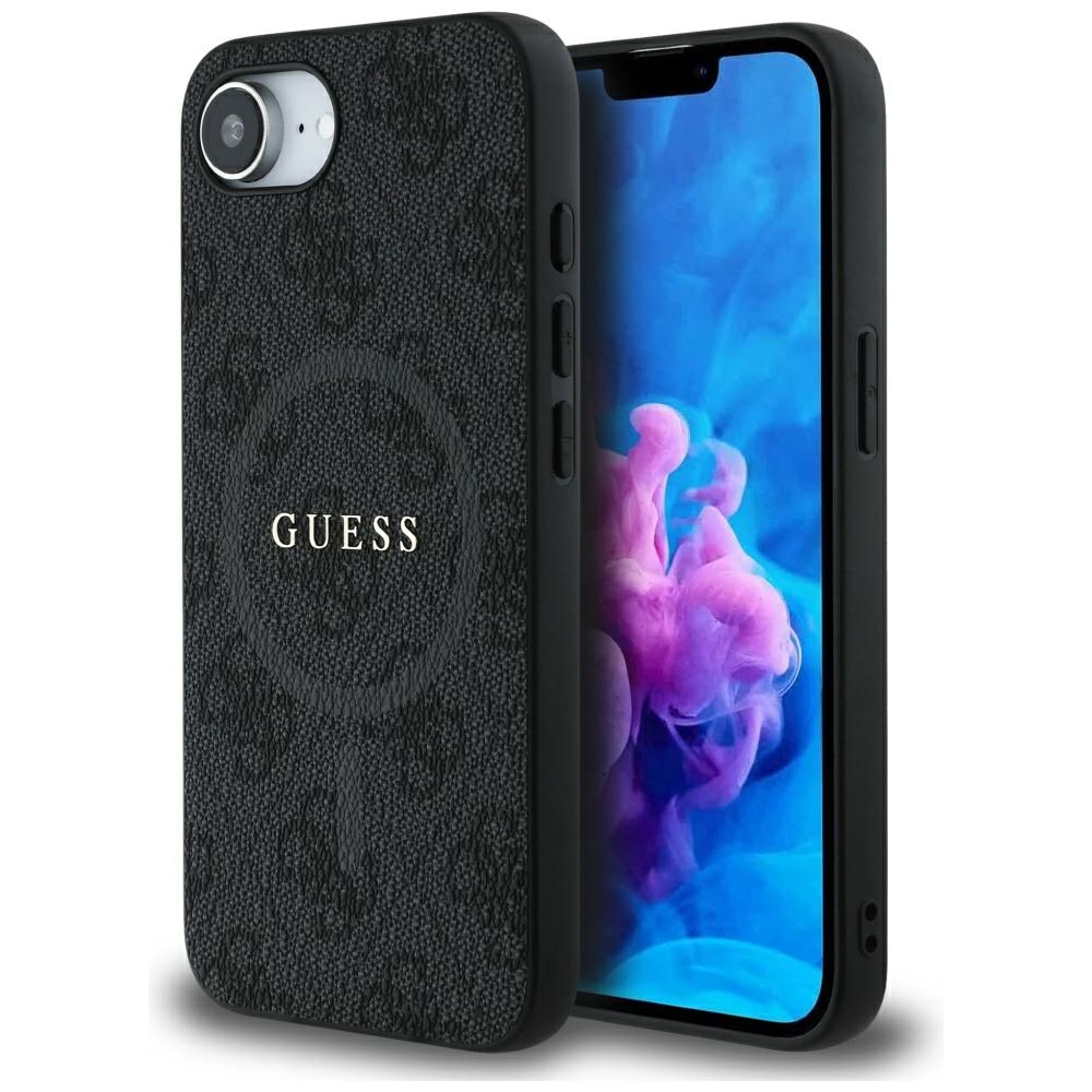 Guess PU Leather 4G Colored Ring suojakuori MagSafe-tuella iPhone 16e:lle - musta