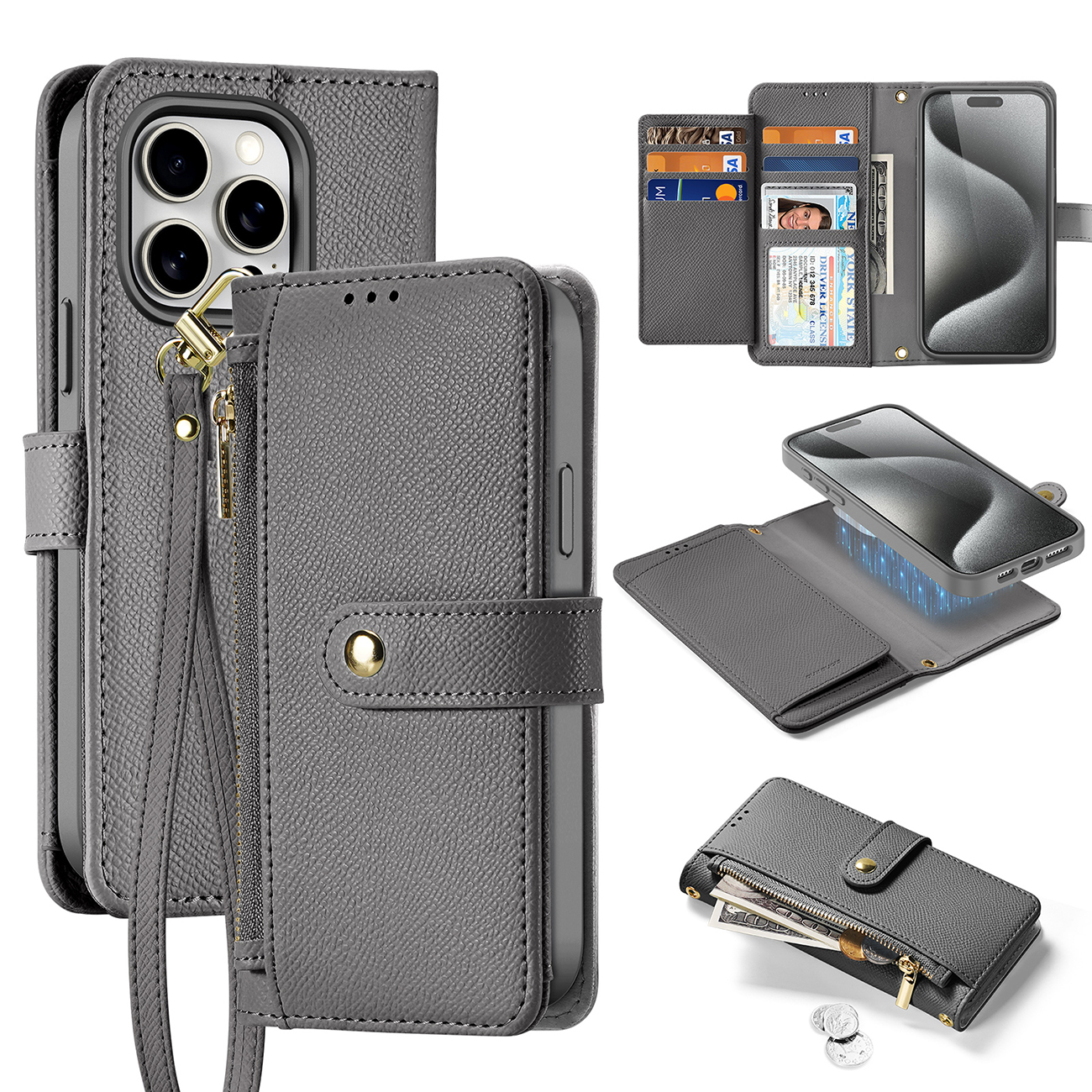 Dux Ducis Lawa Nahkainen Suojakuori iPhone 15 Pro Max:lle - harmaa