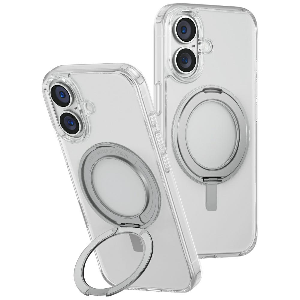 Uniq Swivix 360 Pyörivä Jalusta Suojakuori iPhone 16 Plus:lle - Läpinäkyvä