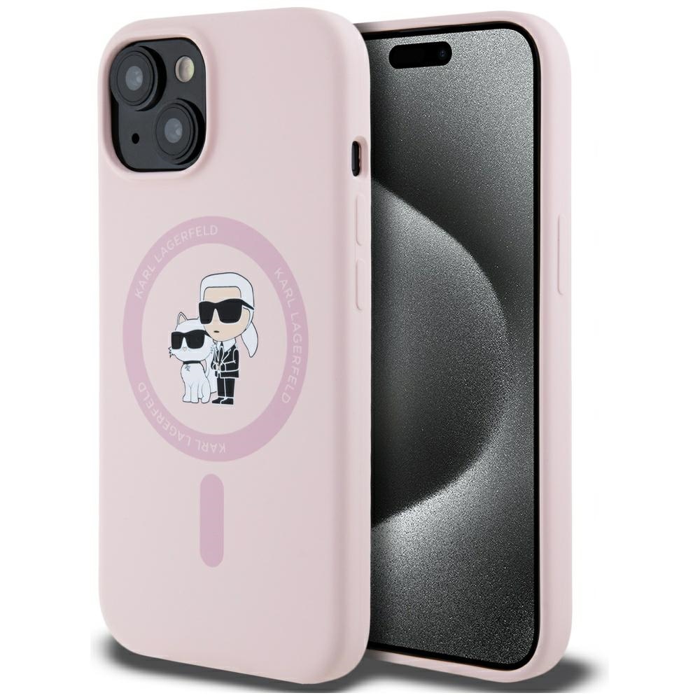 Karl Lagerfeld Silikoninen Karl&Choupette MagSafe iPhone 15 Plus:lle Suojakuori - Vaaleanpunainen