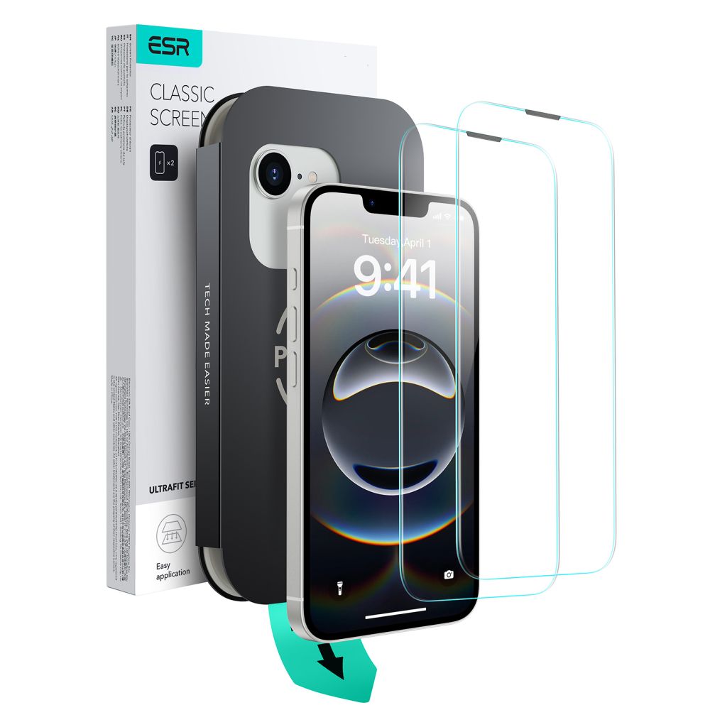 ESR UltraFit Karkaistu lasi 2-pakkaus iPhone 13 / 13 Pro / 14 / 16e / 17e:lle