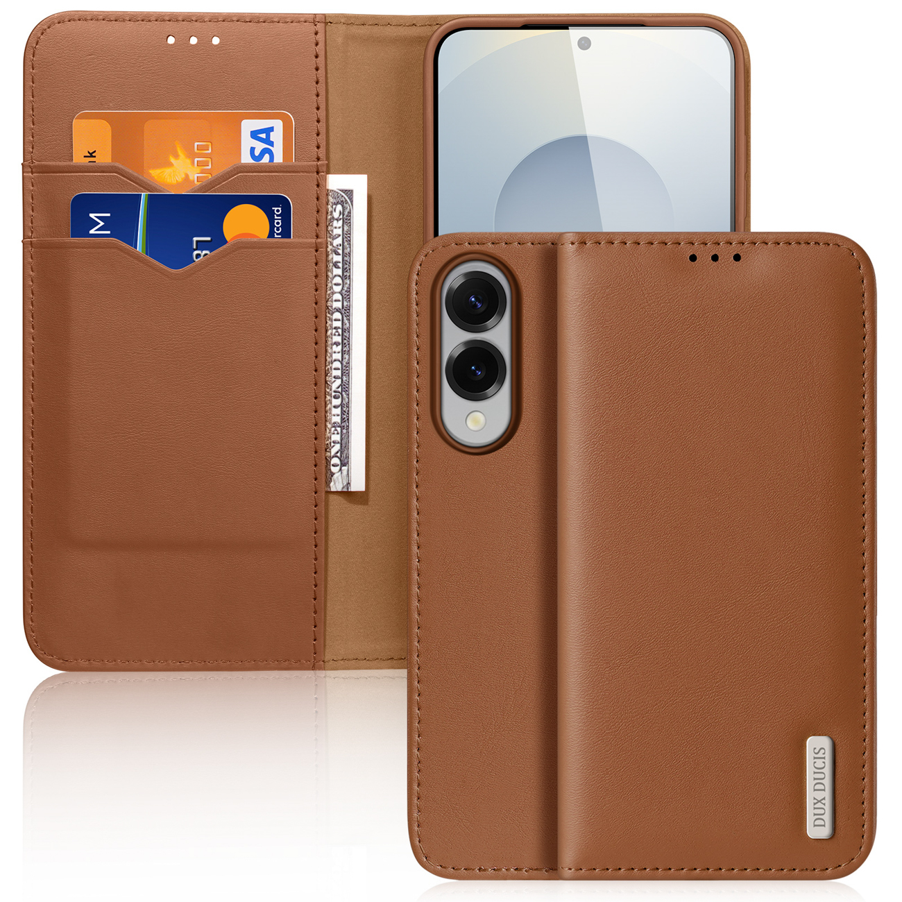 Dux Ducis Hivo Samsung Galaxy S25 Edge Suojakuori kielekkeella ja RFID-suojauksella - ruskea
