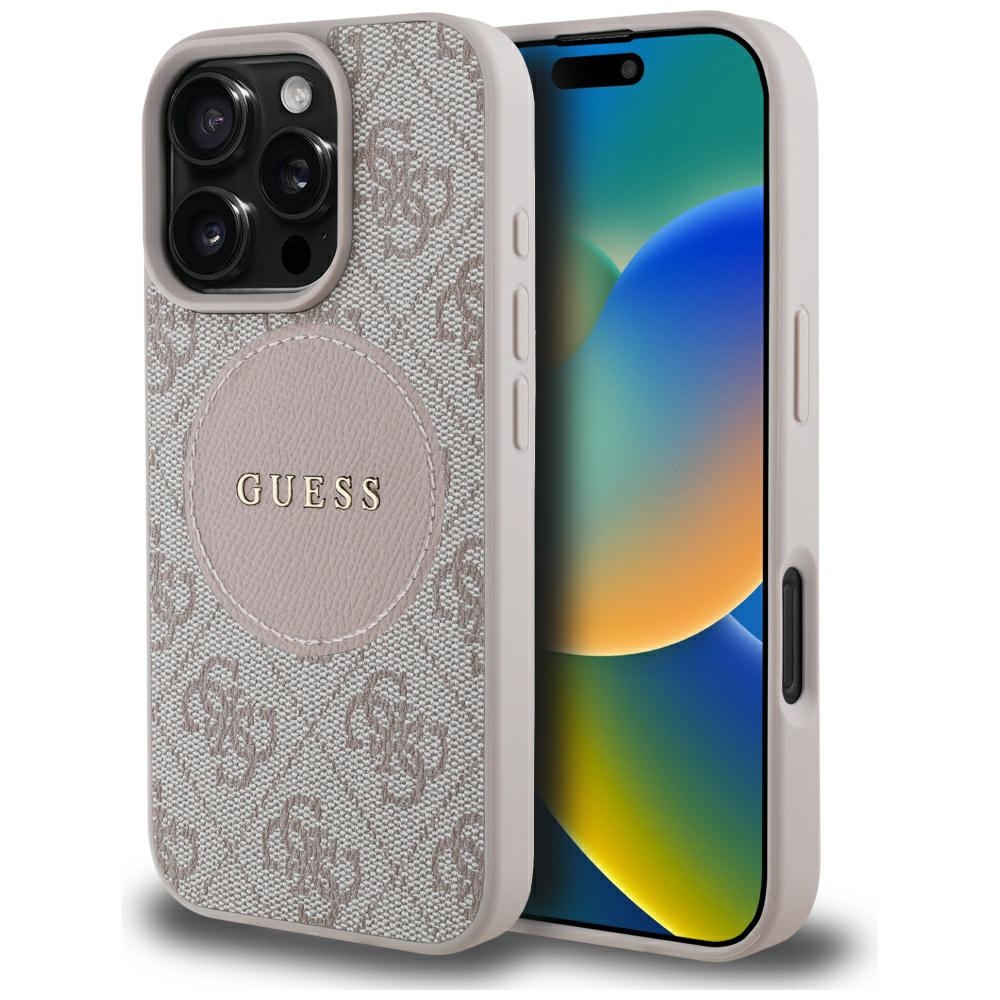 Guess 4G Circle Classic Logo MagSafe Suojakuori iPhone 16 Pro:lle - vaaleanpunainen