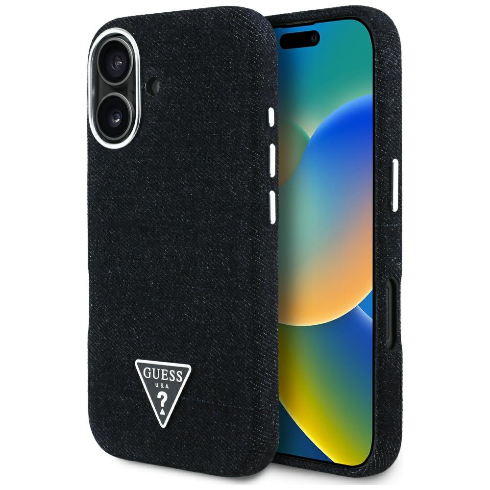 Guess Denim Triangle Logo MagSafe Suojakuori iPhone 16:lle - musta