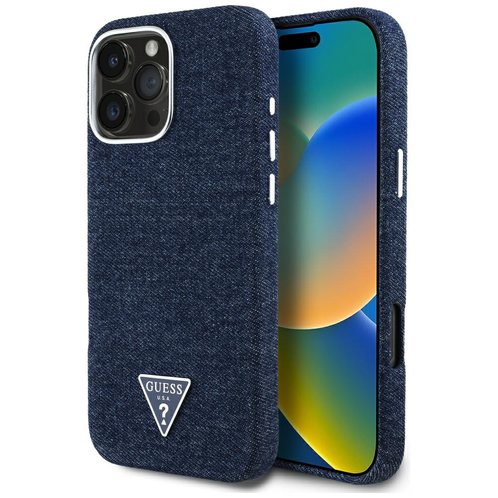 Guess Denim Triangle Logo MagSafe Suojakuori iPhone 16 Pro:lle - sininen