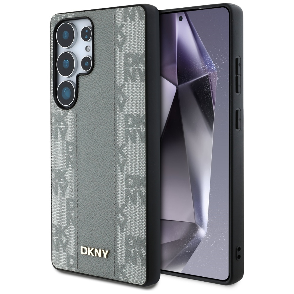 DKNY Nahkainen Checkered Pattern MagSafe Suojakuori Samsung Galaxy S25 Ultra:lle - harmaa