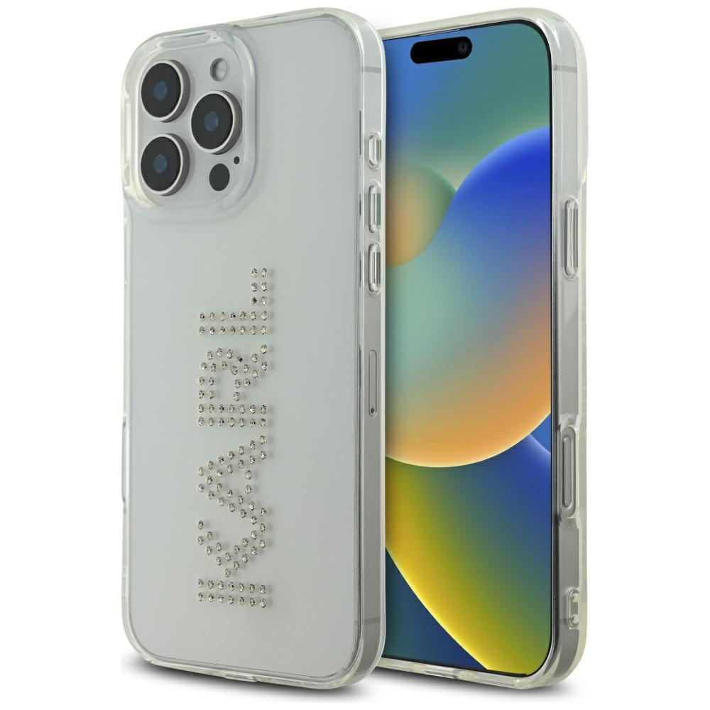 Karl Lagerfeld IML Rhinestones Logo iPhone 16 Pro Suojakuori - Läpinäkyvä