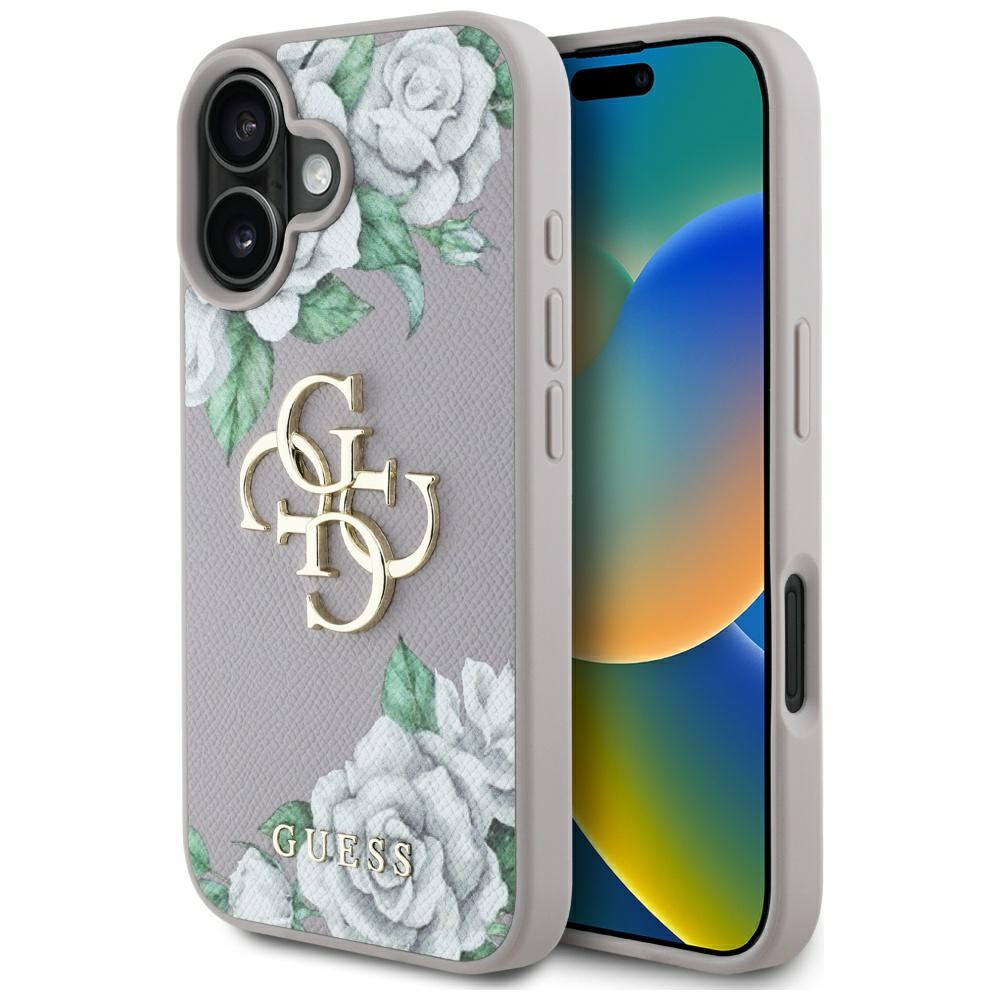 Guess Grained Roses Big 4G Logo Suojakuori iPhone 16:lle - violetti