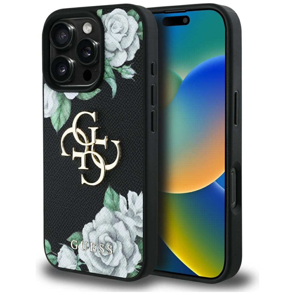 Guess Grained Roses Big 4G logo Suojakuori iPhone 16 Pro Max:lle - musta