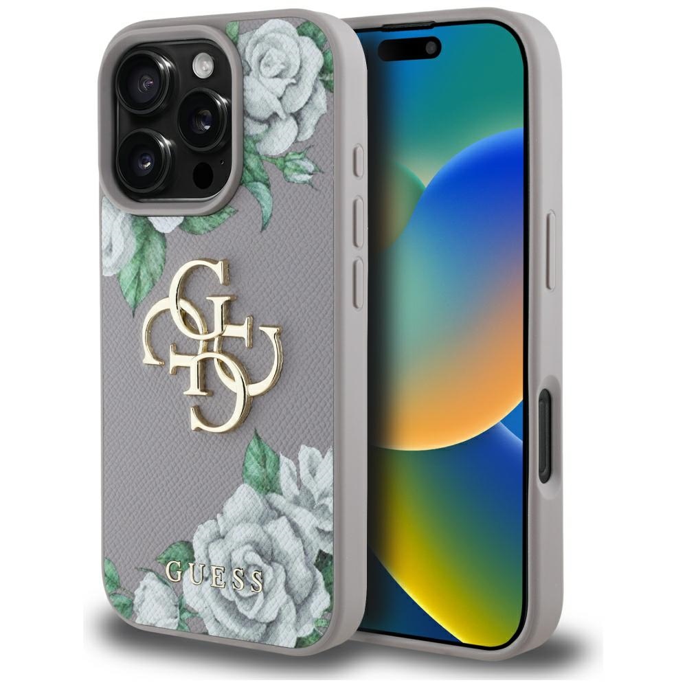 Guess Grained Roses Big 4G Logo Suojakuori iPhone 16 Pro Max:lle - violetti