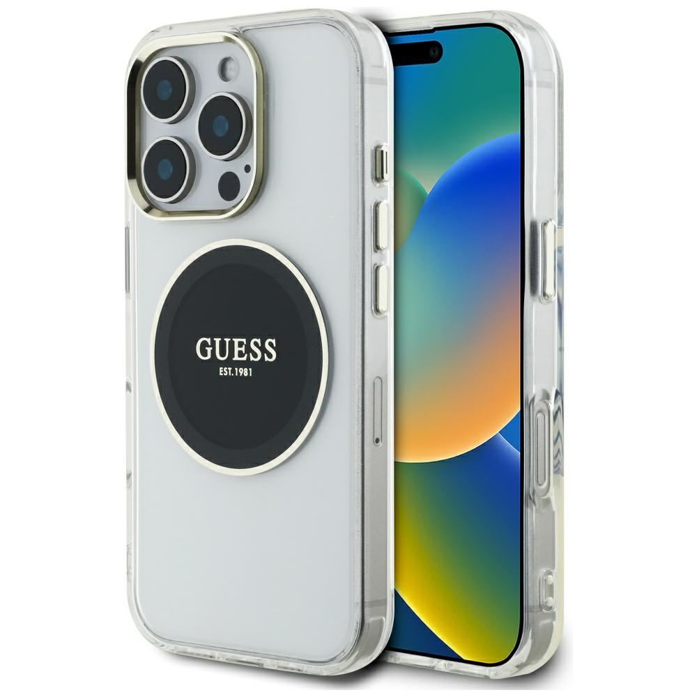 Guess IML Metal Colored Circle Classic Logo MagSafe Suojakuori iPhone 16 Pro Max:lle - musta
