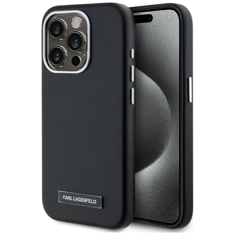 Karl Lagerfeld FW Metal Plate MagSafe Suojakuori iPhone 15 Pro Max:lle - musta