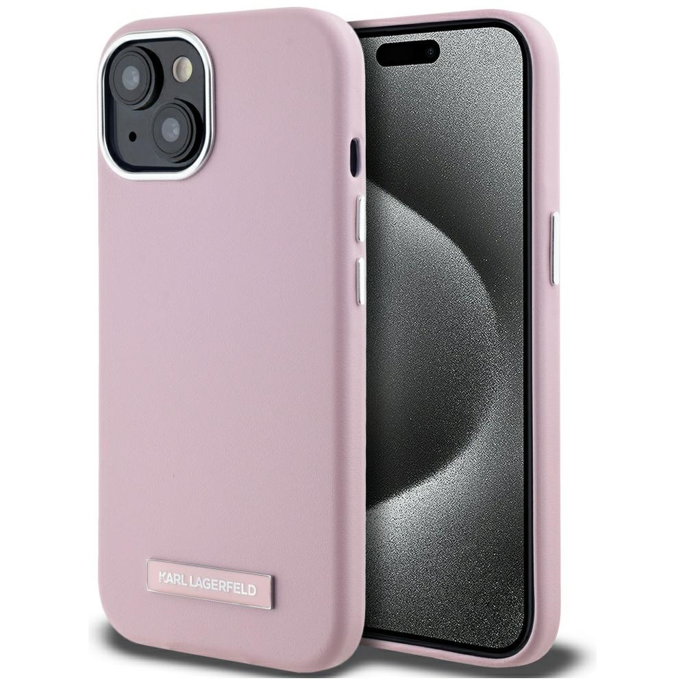 Karl Lagerfeld FW Metal Plate MagSafe Suojakuori iPhone 15:lle - vaaleanpunainen