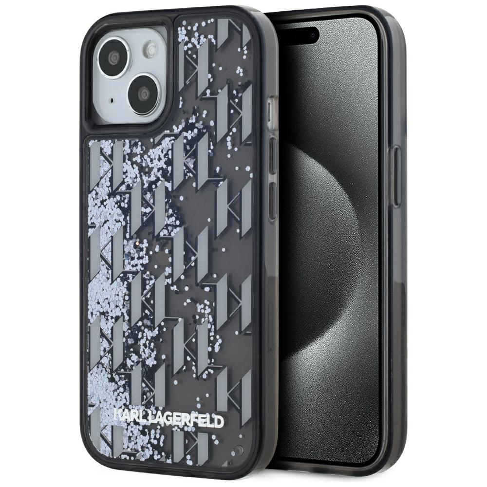 Karl Lagerfeld Liquide Glitter Monogram Gradient Suojakuori iPhone 15:lle - musta