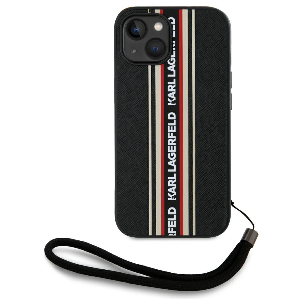 Karl Lagerfeld Saffiano Athleisure Stripes Cord Suojakuori iPhone 15:lle - punainen