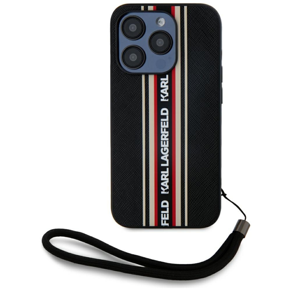 Karl Lagerfeld Saffiano Athleisure Stripes Cord Suojakuori iPhone 15 Pro:lle - punainen