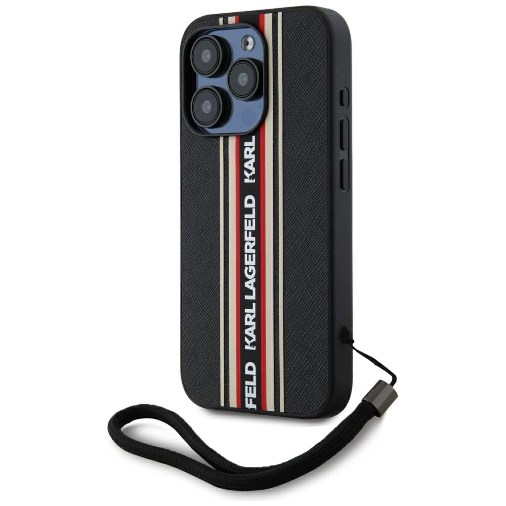 Karl Lagerfeld Saffiano Athleisure Stripes Cord Suojakuori iPhone 15 Pro Max:lle - punainen